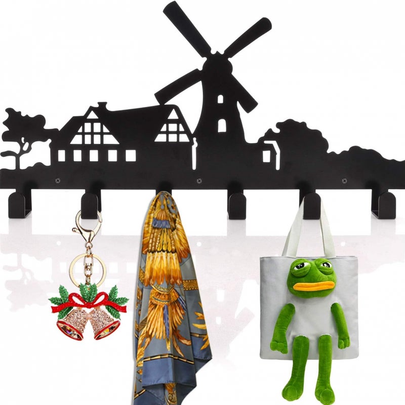 Wieszaki ścienne z 6 haczykami, metalowy wieszak ścienny na płaszcze, czapki, ubrania, torby, klucze lub ręczniki (Windmill)