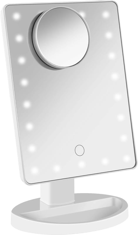 Podświetlane lustro, Lustro do makijażu LED z 10-krotnym powiększeniem, Lustro LED, USB i ładowanie baterii, Lustro do makijażu 180°, Podświetlane lu