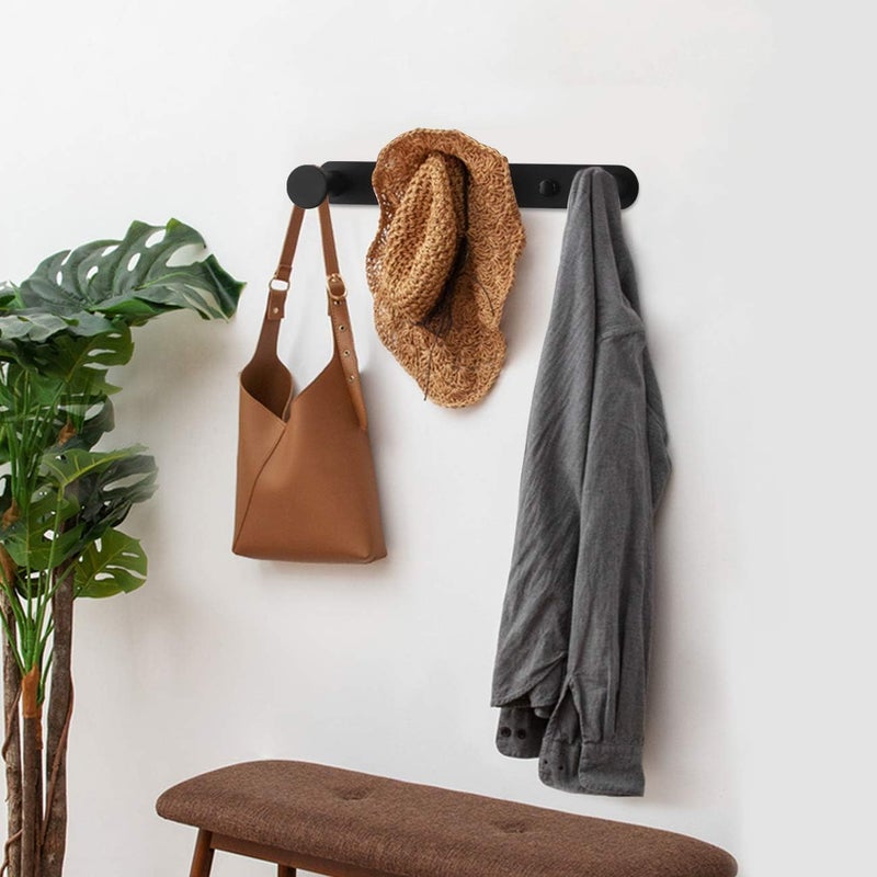 Wieszak ścienny na ręczniki ze stali nierdzewnej 304, odpowiedni do drzwi łazienkowych i kuchennych (3 haki, czarny)