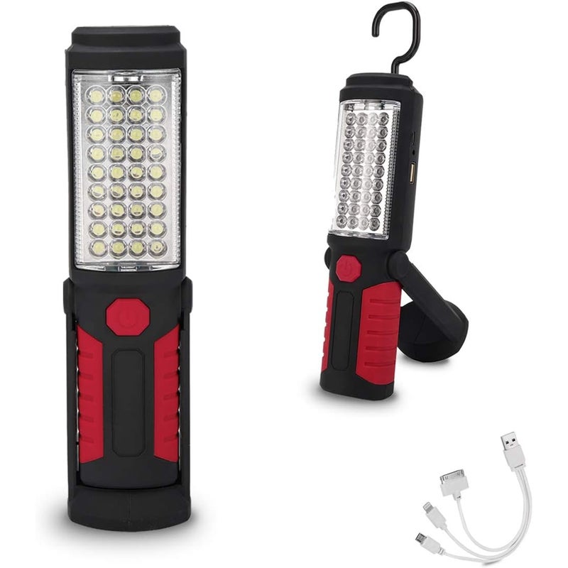 Akumulatorowa przenośna lampa robocza LED, wielofunkcyjna, magnetyczna z haczykiem (czerwona)