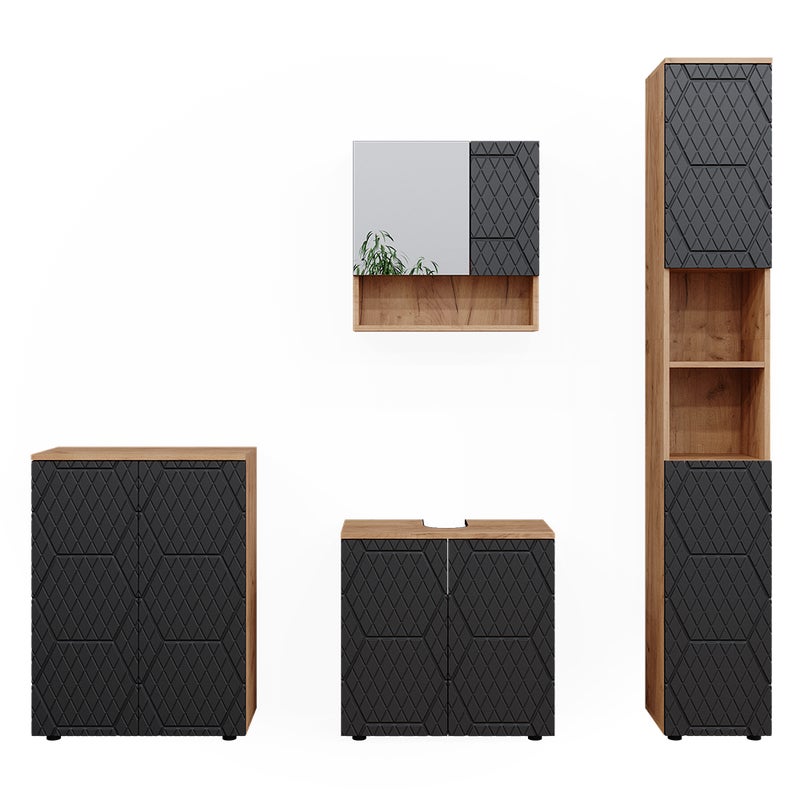 Vicco Zestaw mebli łazienkowych Irma, Antracyt o strukturze plastra miodu, 4 sztuki, z wysoką szafką i komodą