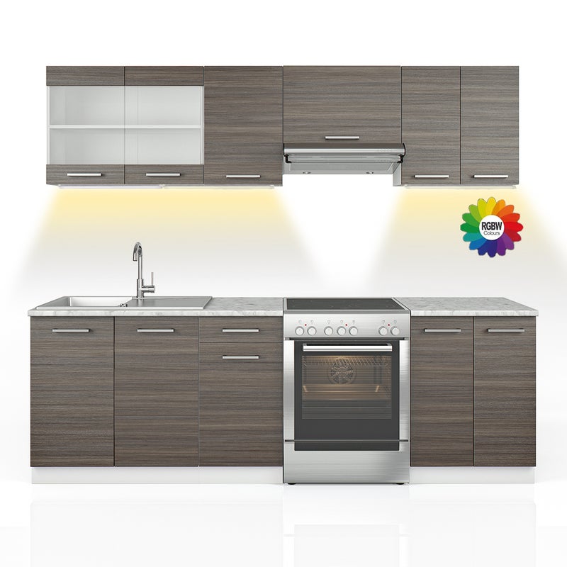 Vicco Moduł kuchenny Raul, Szlachetny szary/biały, 240 cm , BP Marmur z taśmą LED