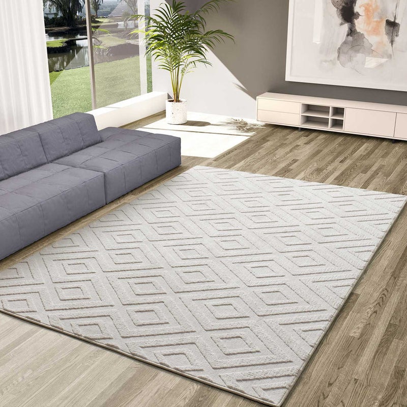 Prostokątny kremowy dywan wewnętrzny 200 x 290 cm geometryczny STYLE z reliefem - ATTICGO