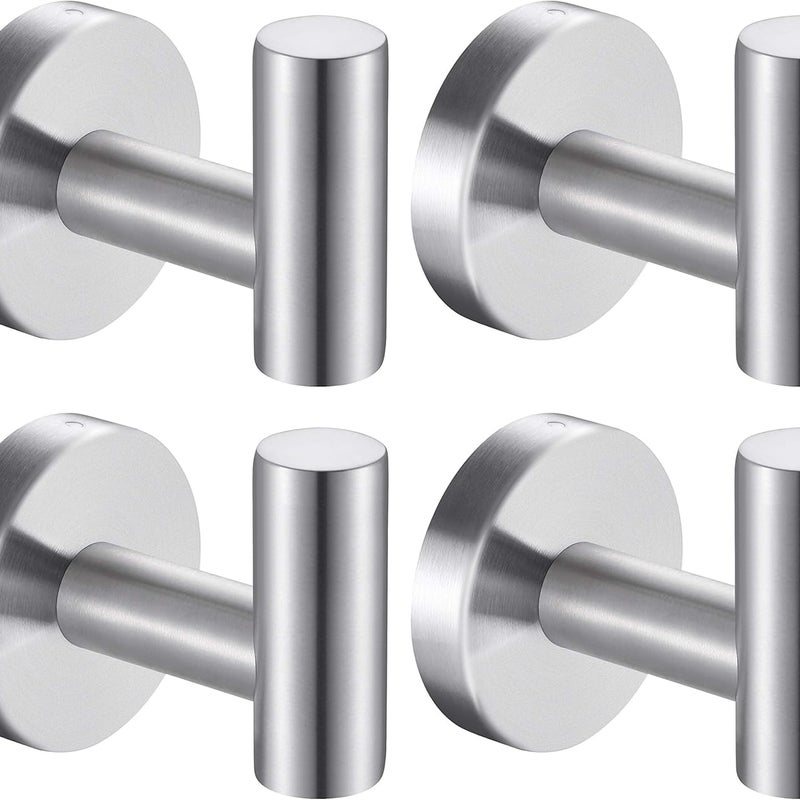 Wieszak na ręczniki łazienkowe, wieszak na ubrania ze stali nierdzewnej, nie wymaga wiercenia, opakowanie 4 szt. (szczotkowane srebro)