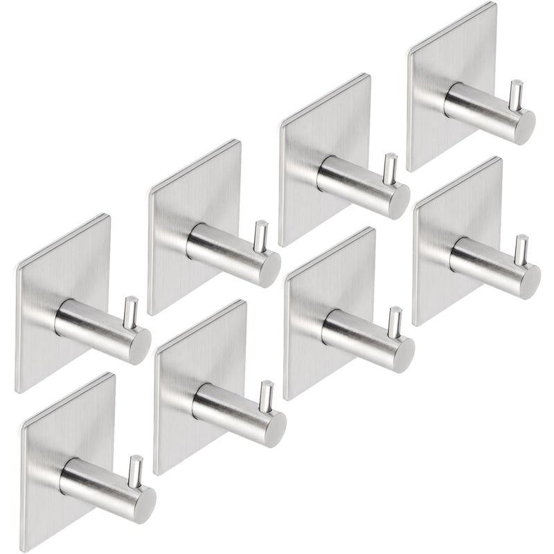 Haczyki samoprzylepne ze stali nierdzewnej, wieszaki na ręczniki, odporne na rdzę, nie wymagają wiercenia (srebrne, opakowanie 8 szt.)