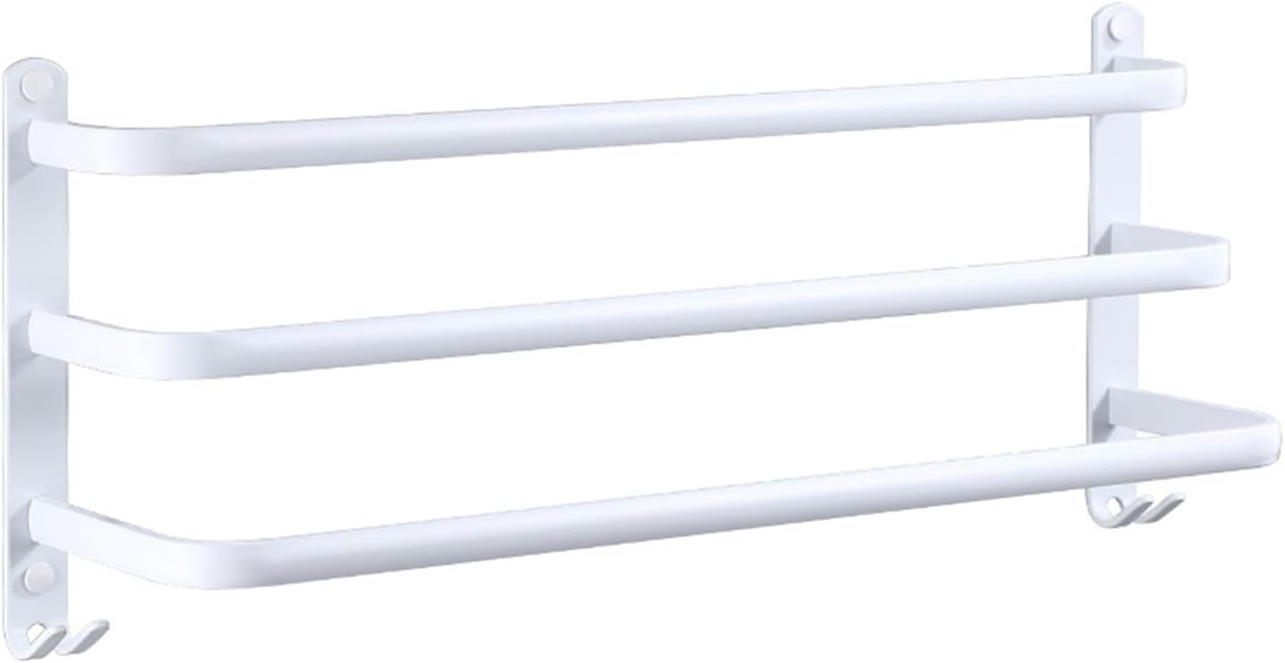 Wieszak na ręczniki łazienkowe, biały, z 2 haczykami, aluminiowy, 3 poziomy 60 cm
