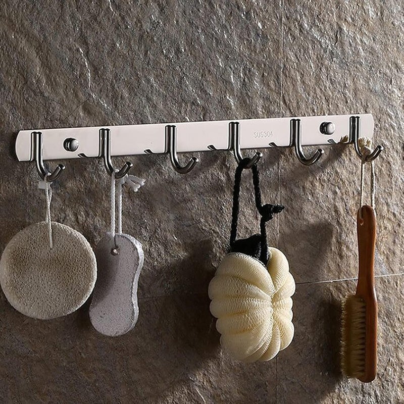 Wieszak na ubrania ze stali nierdzewnej, wieszak ścienny na ręczniki, haczyki na ubrania (6 haczyków)
