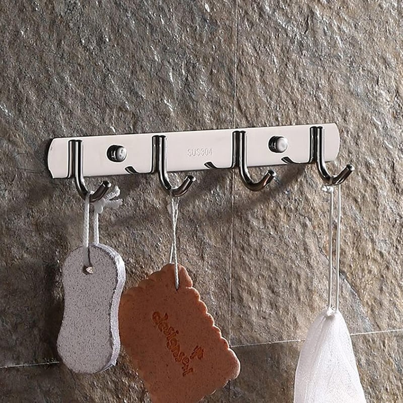 Wieszak na ubrania ze stali nierdzewnej, wieszak ścienny na ręczniki, haczyki na ubrania (4 haki)