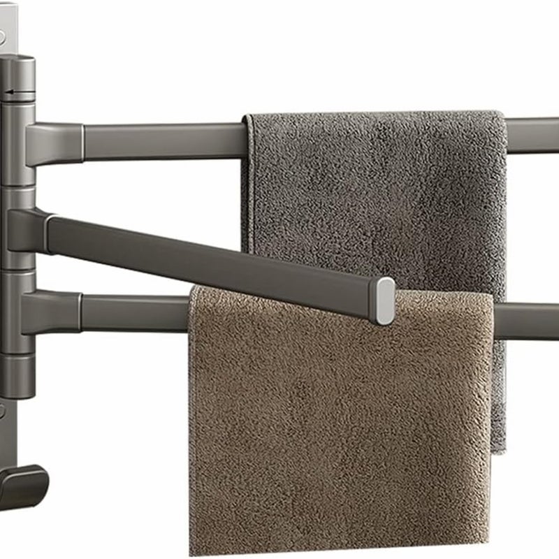 Wieszak ścienny na ręczniki obrotowy 180° z haczykiem, aluminiowy, szary (3 ramiona)