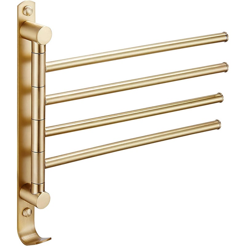 Wieszak na ręczniki łazienkowe, drążek obrotowy, 4-ramienny uchwyt ścienny na ręczniki z haczykami, złoty