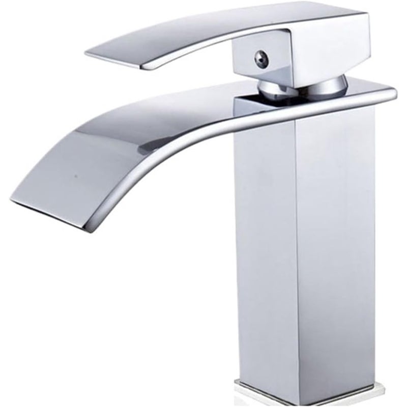 Bateria umywalkowa Silver Waterfall, bateria montowana na blacie z mieszaczem ciepłej i zimnej wody, bateria jednouchwytowa z jednym otworem
