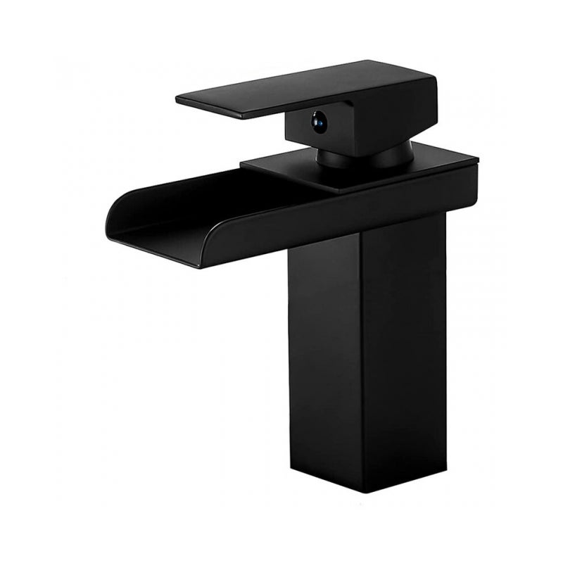 Czarny kran łazienkowy typu wodospad, bateria umywalkowa ze stali nierdzewnej, ciepła i zimna woda dostępna z wężem 3/8