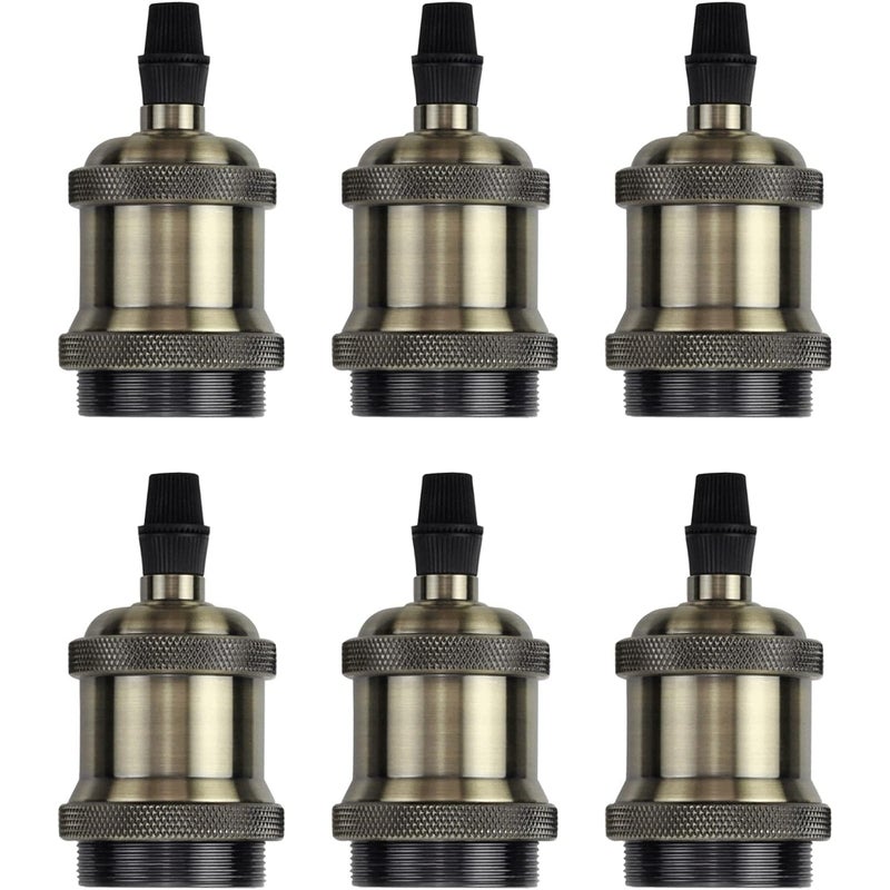 Opakowanie 6 sztuk oprawek E27 Vintage z adapterem spiralnym, 110-220 V, do żyrandola, lampy wiszącej i lampy sufitowej, brąz
