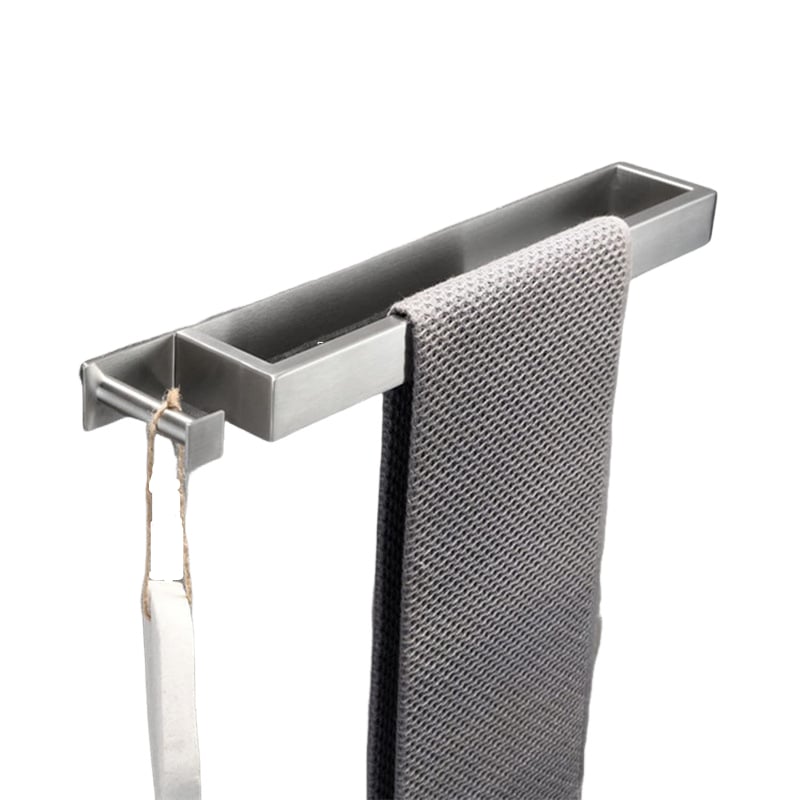 Wieszak na ręczniki bez wiertła - 304 stal nierdzewna - z haczykami, srebrny, 40 cm