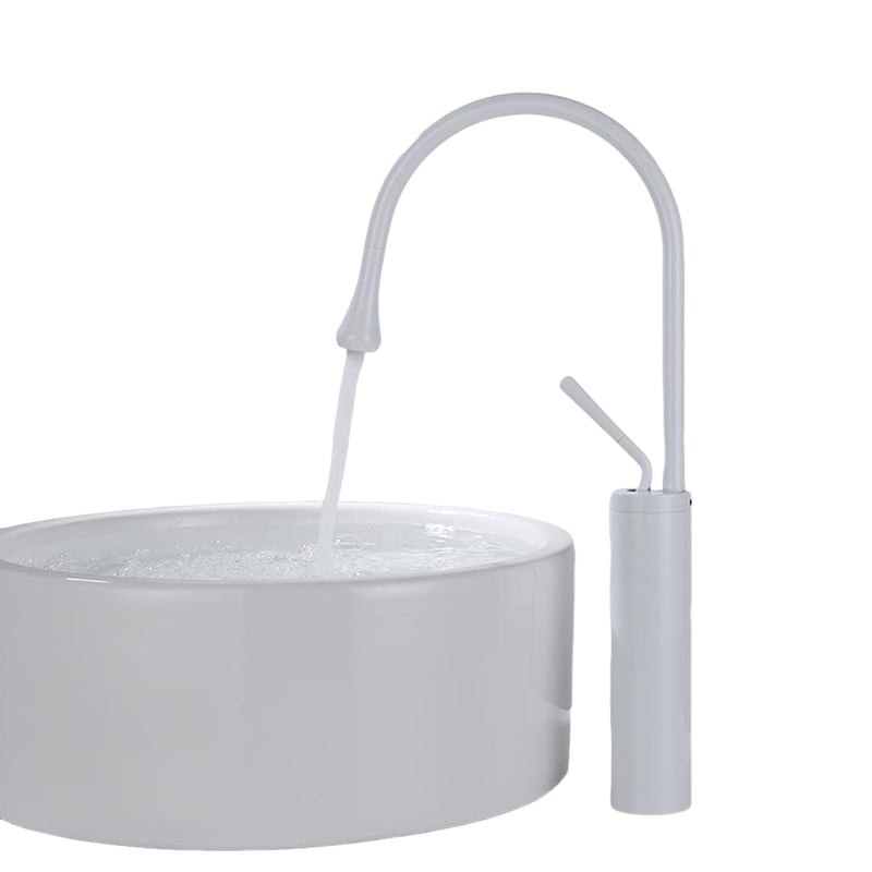 Bateria łazienkowa z obrotowym ramieniem 360° i wzorem łezki, biała bateria mieszająca, wersja wysoka