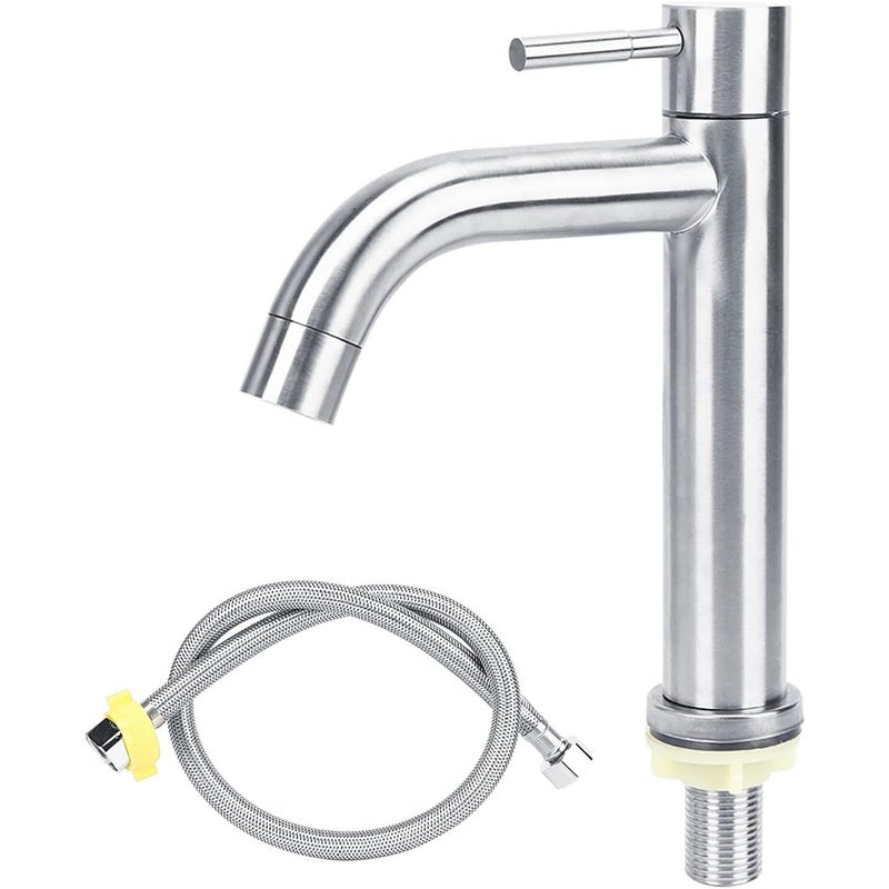 Bateria łazienkowa ze stali nierdzewnej, jednouchwytowa, zimna woda (ocynkowana), wąż 60 cm