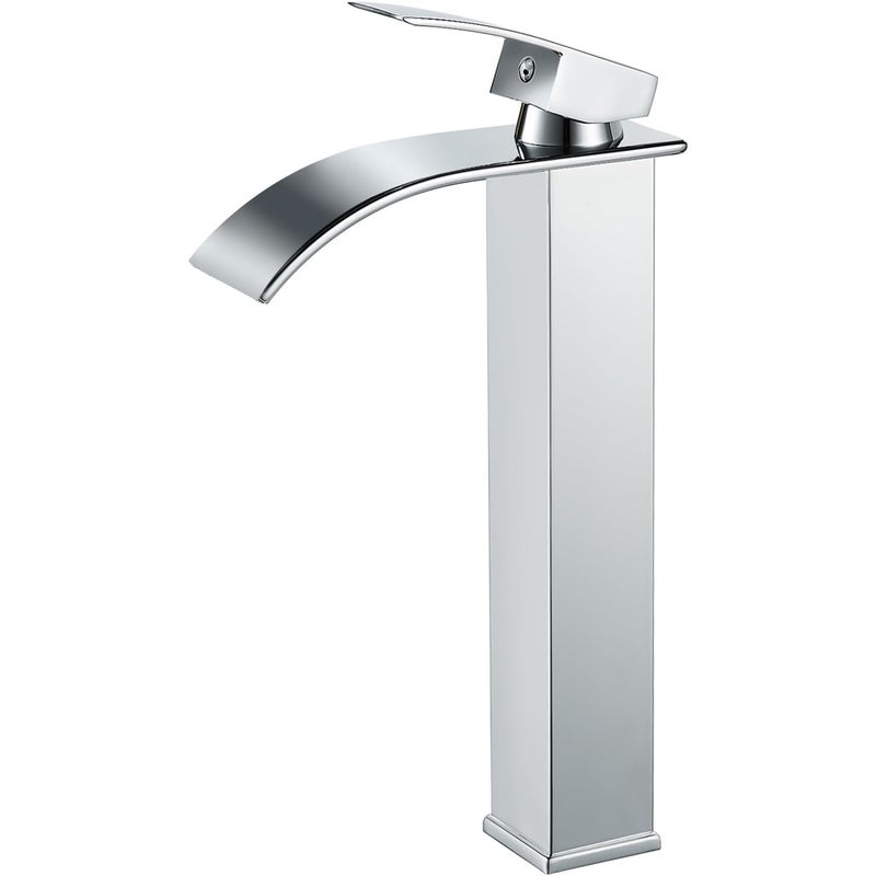 Bateria umywalkowa wodospadowa srebrna chromowana, bateria zlewozmywakowa z wysoką wylewką 232 mm, bateria wodospadowa srebrna chromowana G 3/8