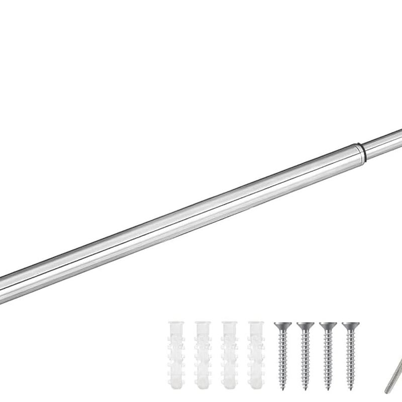 Regulowany wieszak na ręczniki łazienkowe - pojedynczy drążek teleskopowy ze stali ze śrubami - srebrny