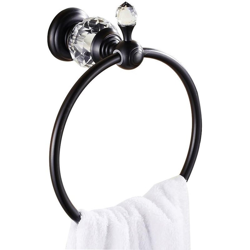 Wieszak na ręczniki szklany, wieszak na ręczniki łazienkowe z kryształową końcówką (czarny)