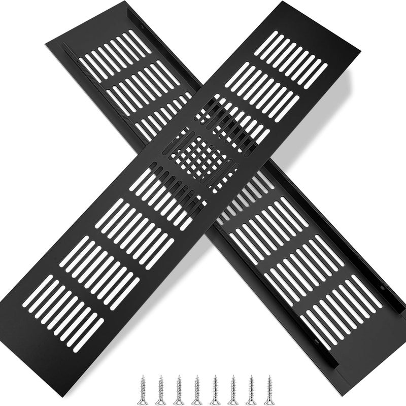 Aluminiowa kratka wentylacyjna do szaf i pokoi, 35 x 8 cm, czarna, 2 sztuki