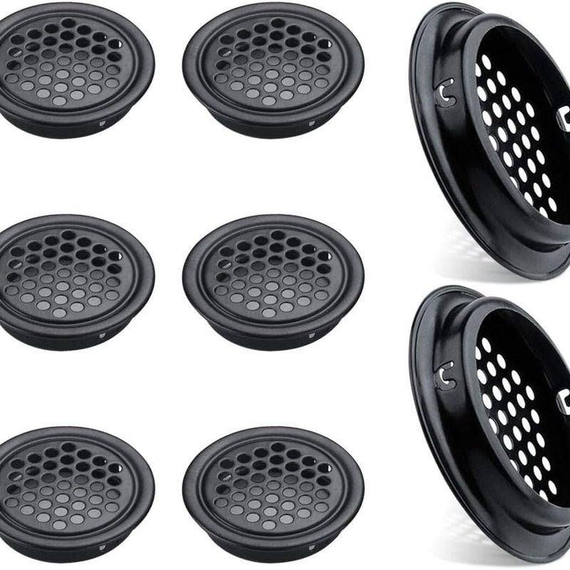 Zestaw 8 okrągłych otworów wentylacyjnych ze stali nierdzewnej do szafek kuchennych (53 mm, czarny)