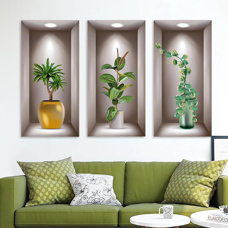Naklejki ścienne, naklejki ścienne 3D Bonsai, samoprzylepne naklejki ścienne do salonu, sypialni, kuchni, 3 arkusze w zestawie