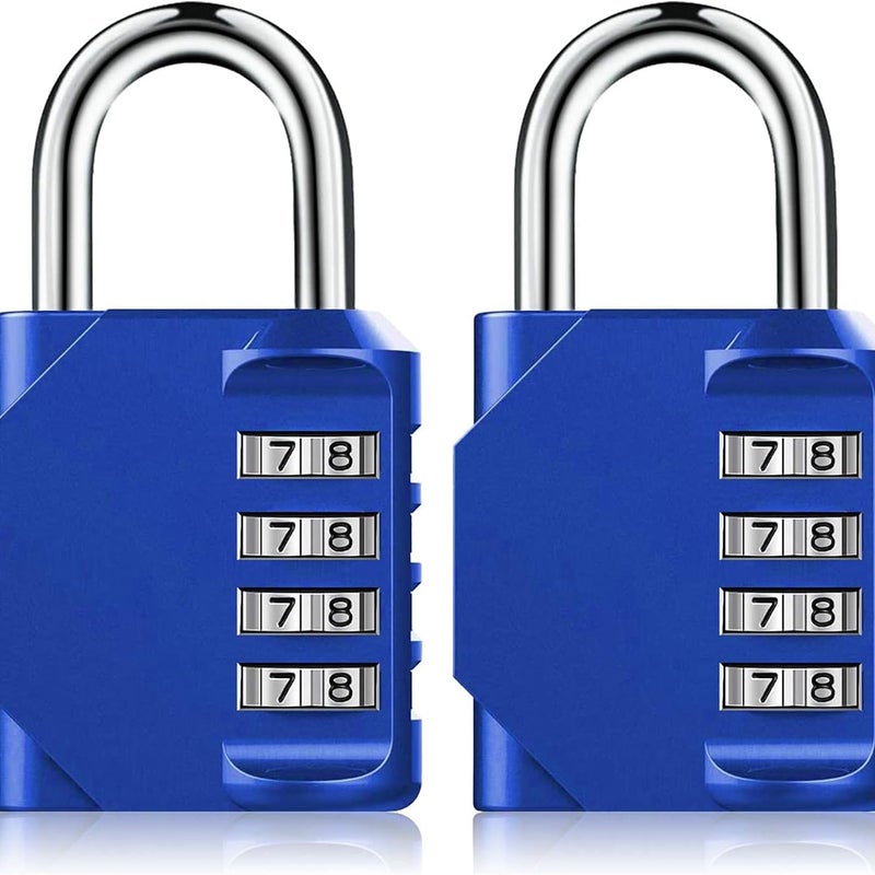 4-cyfrowa kłódka szyfrowa, wodoodporna kłódka ze stopu cynku do drzwi, szkół, siłowni i szafek (opakowanie 2 szt.), niebieska