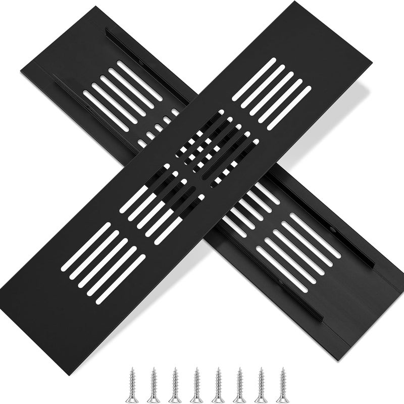 Kratka wentylacyjna, kratka wentylacyjna aluminiowa do wentylacji szaf i pomieszczeń, 20x5cm, czarna, 2 sztuki