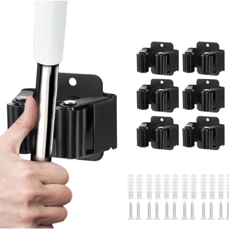 6 sztuk wytrzymałych uchwytów na szczotki ze stali nierdzewnej do montażu na ścianie w łazience/kuchni (czarne)