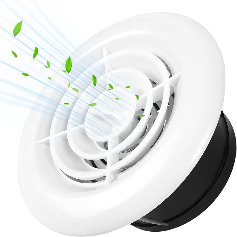 Kratki wentylacyjne okrągłe, regulowane, sufitowe, pasujące do wlotów i wylotów ściennych i sufitowych (100 mm)