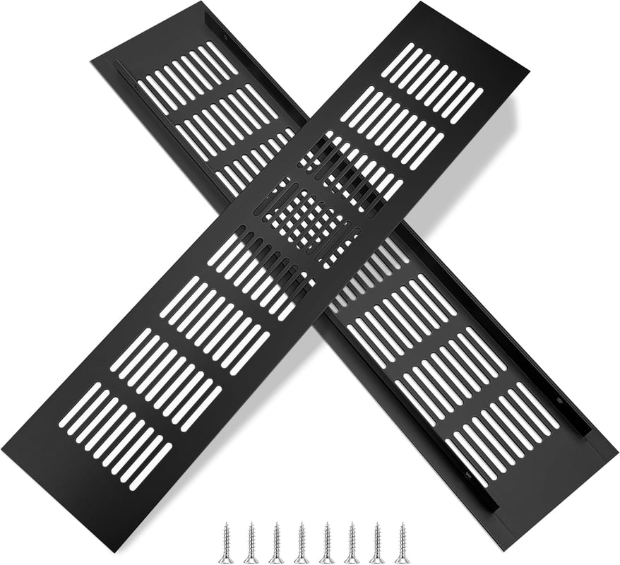 Kratka wentylacyjna, aluminiowa do wentylacji szaf i pomieszczeń, 35x8cm, czarna, 2 sztuki