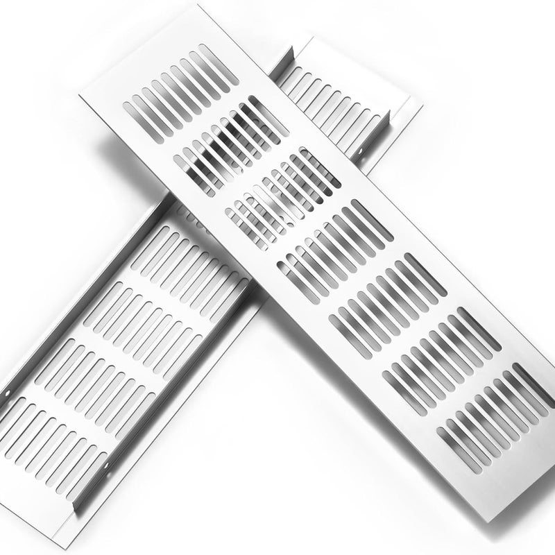 Kratka wentylacyjna aluminiowa z wkrętami, do wentylacji szaf i pomieszczeń, 30 x 8 cm, srebrna, 2 sztuki