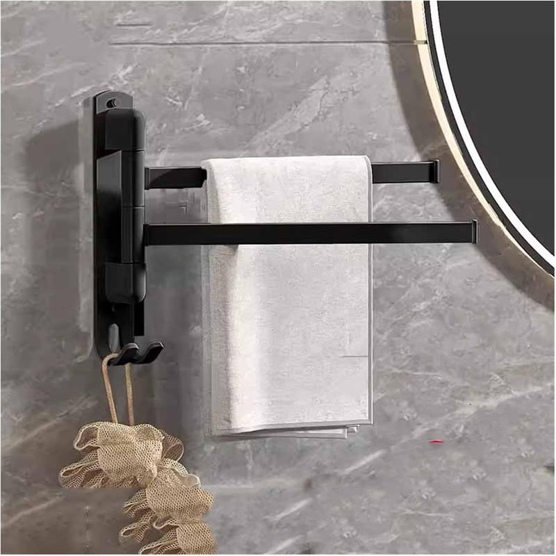 Samoprzylepny wieszak na ręczniki, nie wymaga wiercenia, ze stali nierdzewnej, obrotowy o 180° drążek na ręczniki z 2 ramionami, odpowiedni do łazien