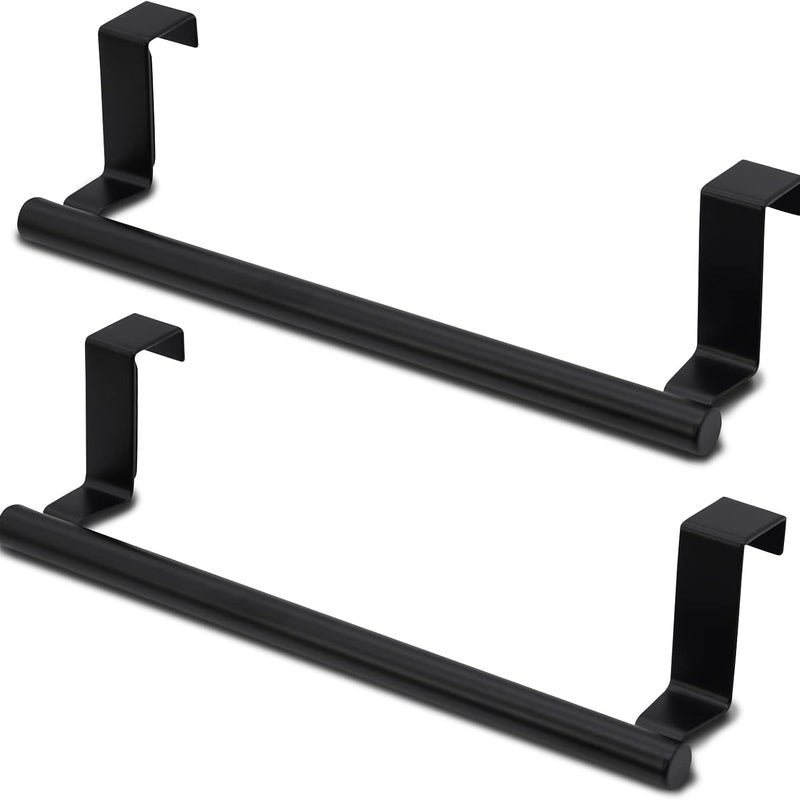 Wieszak na ręczniki nad drzwiami, 9 cali, do powieszenia w szafkach, kuchniach, łazienkach lub barach (czarny), zestaw 2 szt.