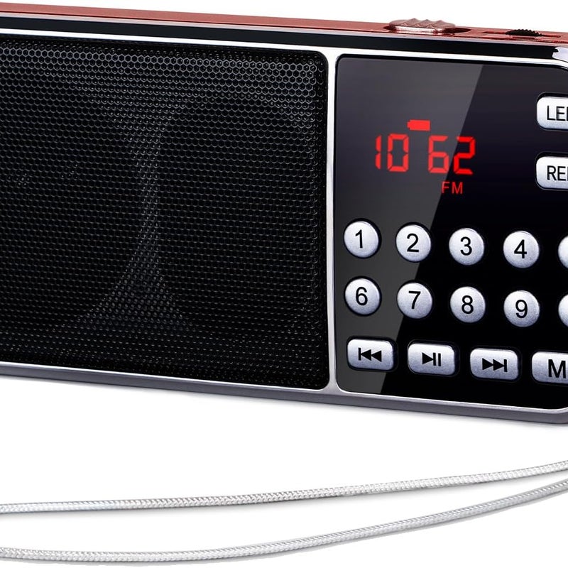 Radio przenośne, radio FM 3 W, 1 latarka LED 200 mAh, akumulator, kompatybilne z MP3/AUX/USB/TF, czerwone