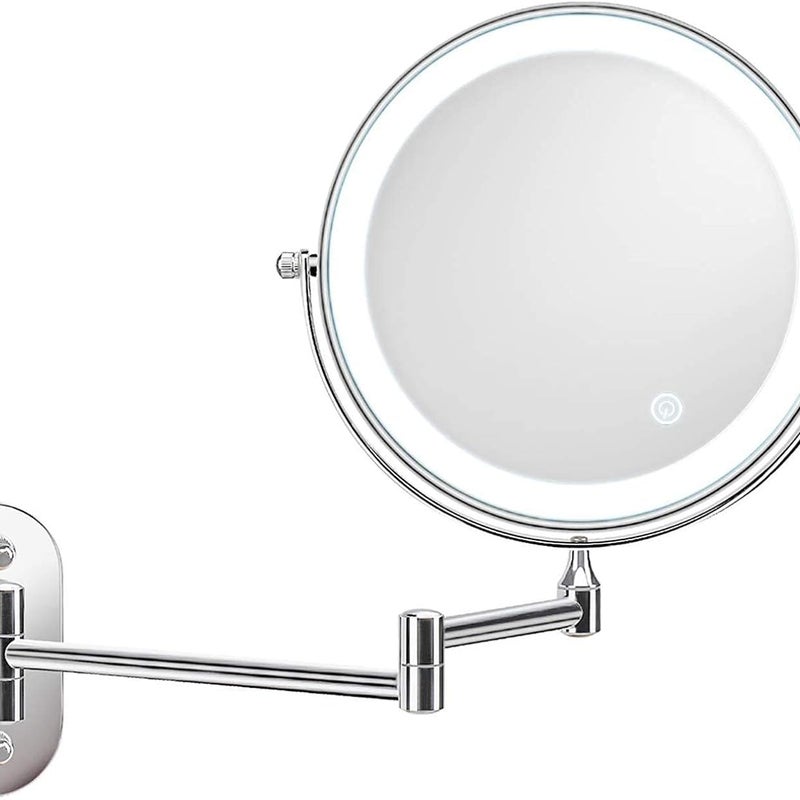 Lustro do makijażu dwustronne, 20 cm, montowane na ścianie, z akumulatorową diodą LED, regulacją temperatury barwowej, 7-krotnym powiększeniem, w kol