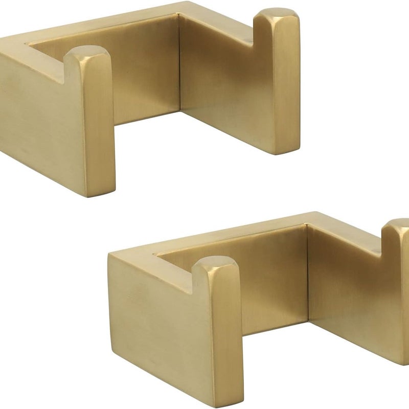 Haczyk na ręcznik kąpielowy, wieszak na szlafrok ze stali nierdzewnej, kwadratowy wieszak ścienny, 7 x 6,1 x 4 cm (zestaw 2 szt., szczotkowane złoto)