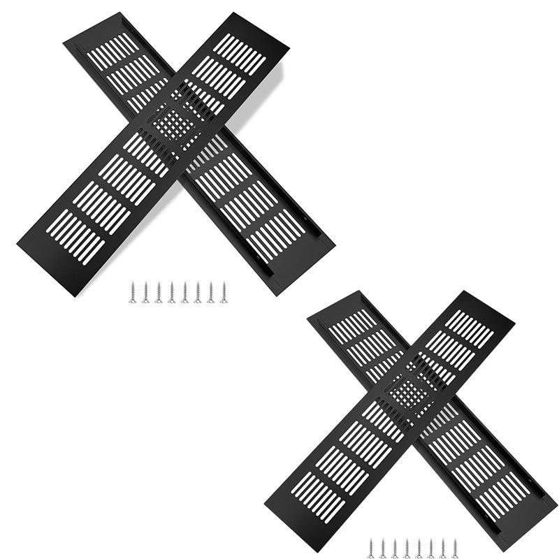 Kratka wentylacyjna, aluminiowa do wentylacji szaf i pomieszczeń, 35x8cm, czarna, 4 sztuki