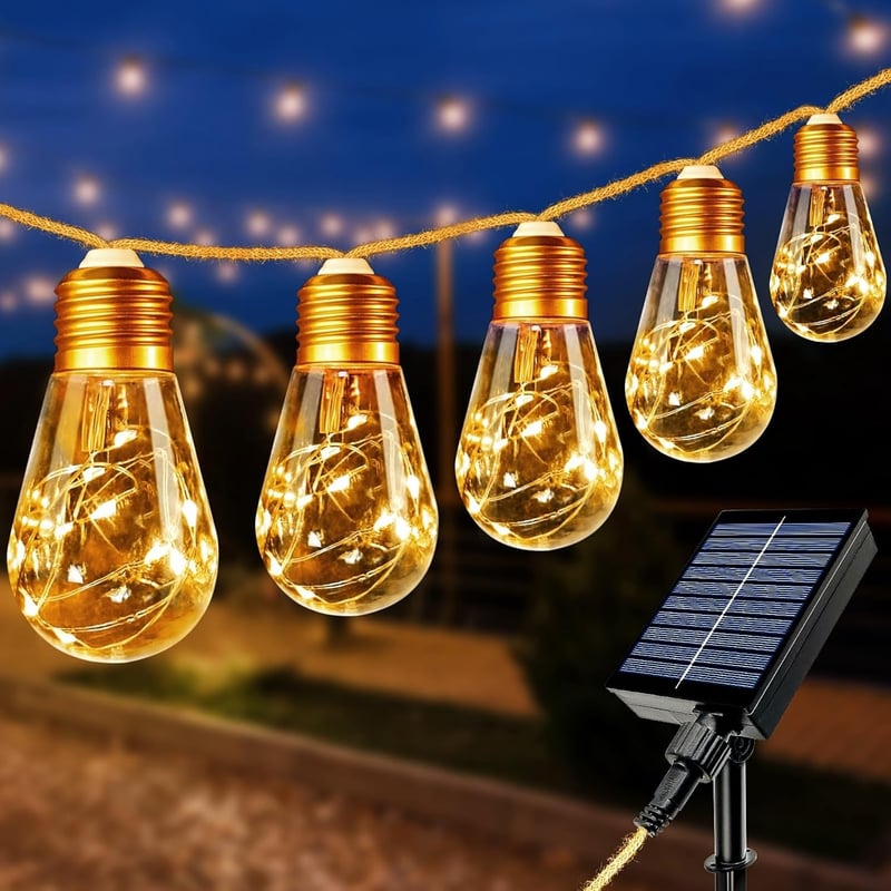 8-metrowe zewnętrzne lampki solarne, 16 żarówek, retro lampki solarne LED, wodoodporność IP65