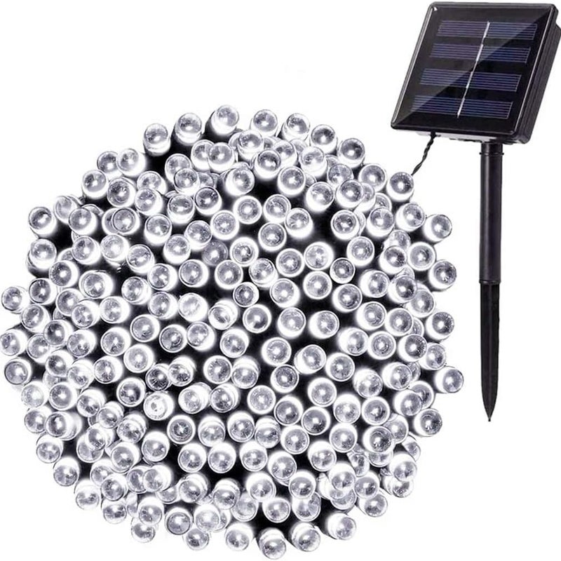 22-metrowe lampki solarne na zewnątrz, 200 diod LED, zasilane energią słoneczną, 8 trybów oświetlenia, do dekoracji ogrodu, wesela, chłodne białe świ