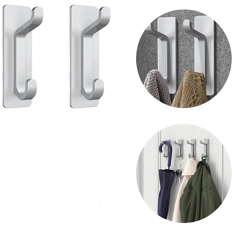 Wieszak ścienny, wieszak na ręczniki łazienkowe, wieszak na ubrania, montowany na ścianie, bez wiercenia, srebrny, 2 sztuki
