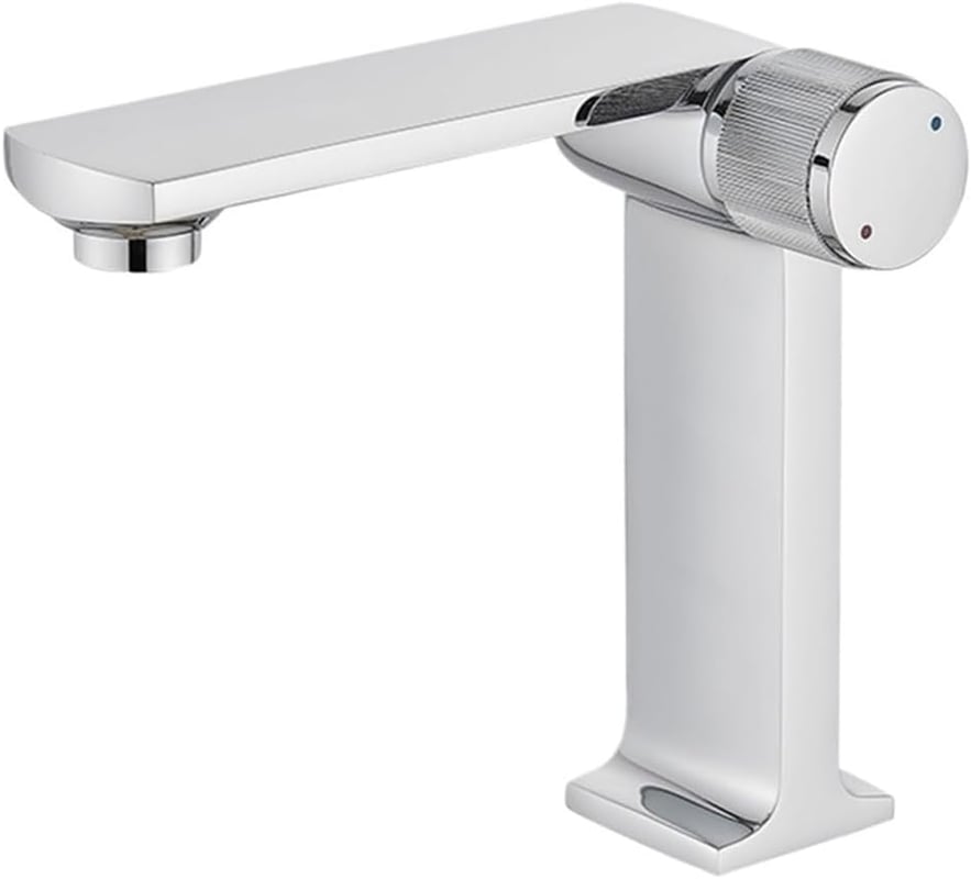 Mosiężna bateria łazienkowa, bateria do zlewu z ciepłą i zimną wodą, bateria mieszaczowa, srebrna