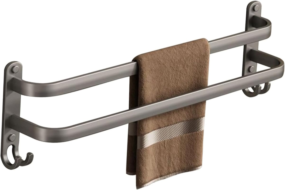 Wieszak na ręczniki, podwójny wieszak na ręczniki do łazienki, wieszak ścienny na ręczniki, wieszak na ręczniki kuchenne, bez wiercenia, 60 cm szary