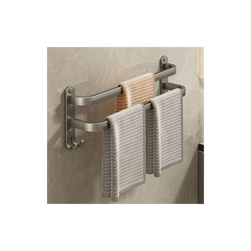 Wieszak na ręczniki, podwójny wieszak na ręczniki do łazienki, wieszak ścienny na ręczniki, wieszak na ręczniki kuchenne, bez wiercenia, 30 cm szary