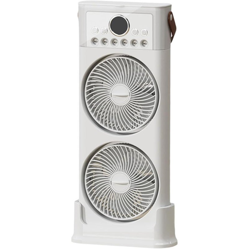 Podwójny wentylator z nawilżaczem, 6 dysz, regulowany w zakresie 360°, cichy, USB C, przenośny, 3600 mAh (biały, 49 cm)