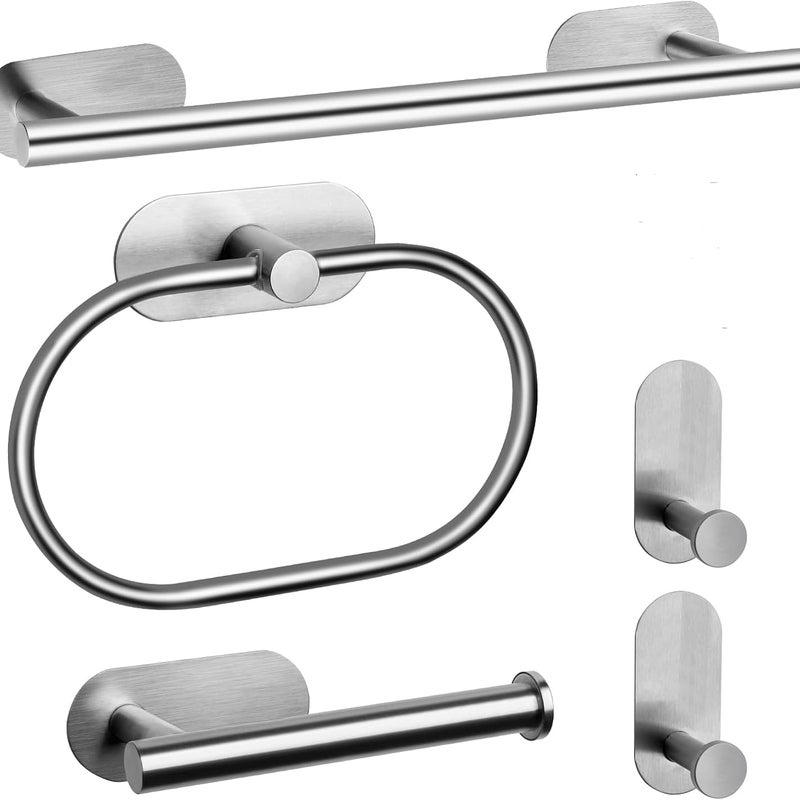 Zestaw 5 wieszaków ściennych na ręczniki ze stali nierdzewnej do łazienki, sypialni i kuchni – srebrny