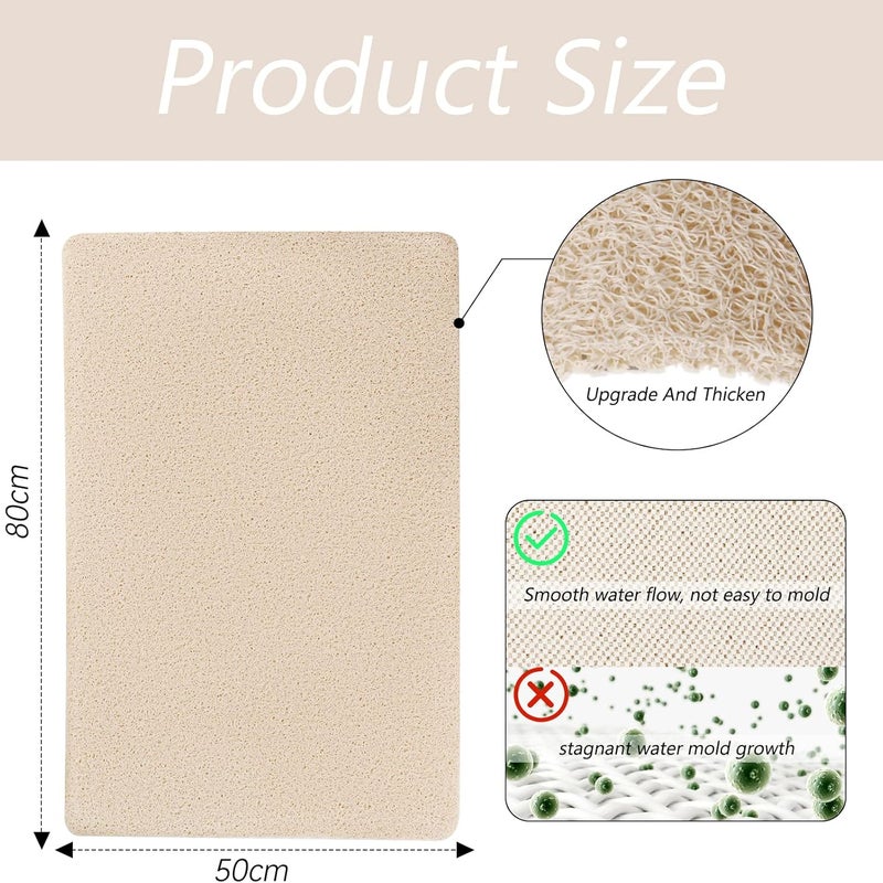 Mata łazienkowa antypoślizgowa, prostokątna, 80 x 50 cm, materiał luffa, z funkcją drenażu, odpowiednia do podłóg mokrych i śliskich (beżowa)