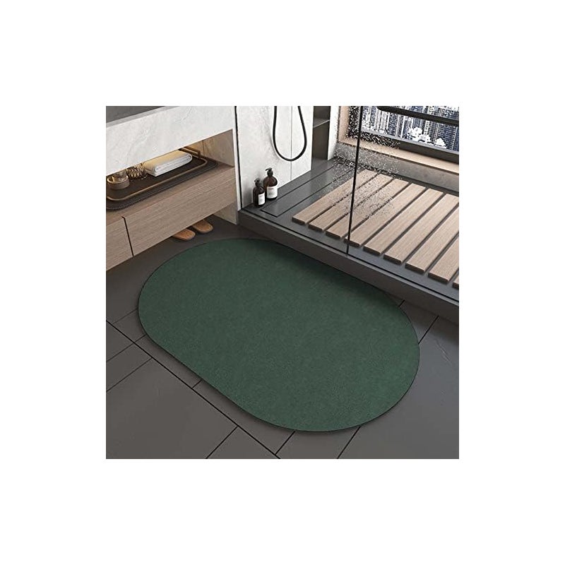 Mata łazienkowa z ziemią okrzemkową szybkoschnąca, owalna, do łazienki i kuchni (40*60 cm), ciemnozielona