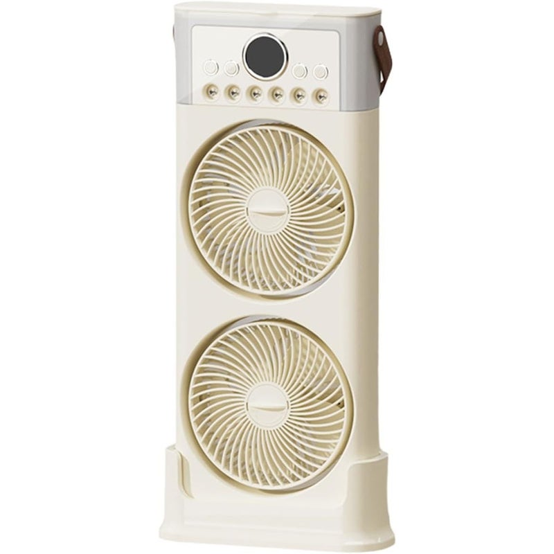 Podwójny wentylator z nawilżaczem, 6 dysz, regulowany w zakresie 360°, cichy, USB C, przenośny, 2400 mAh (beżowy, 49 cm)