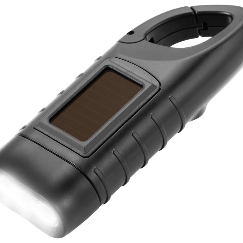 Latarka ręczna z korbką słoneczną, latarka ratunkowa, latarka LED (czarna)